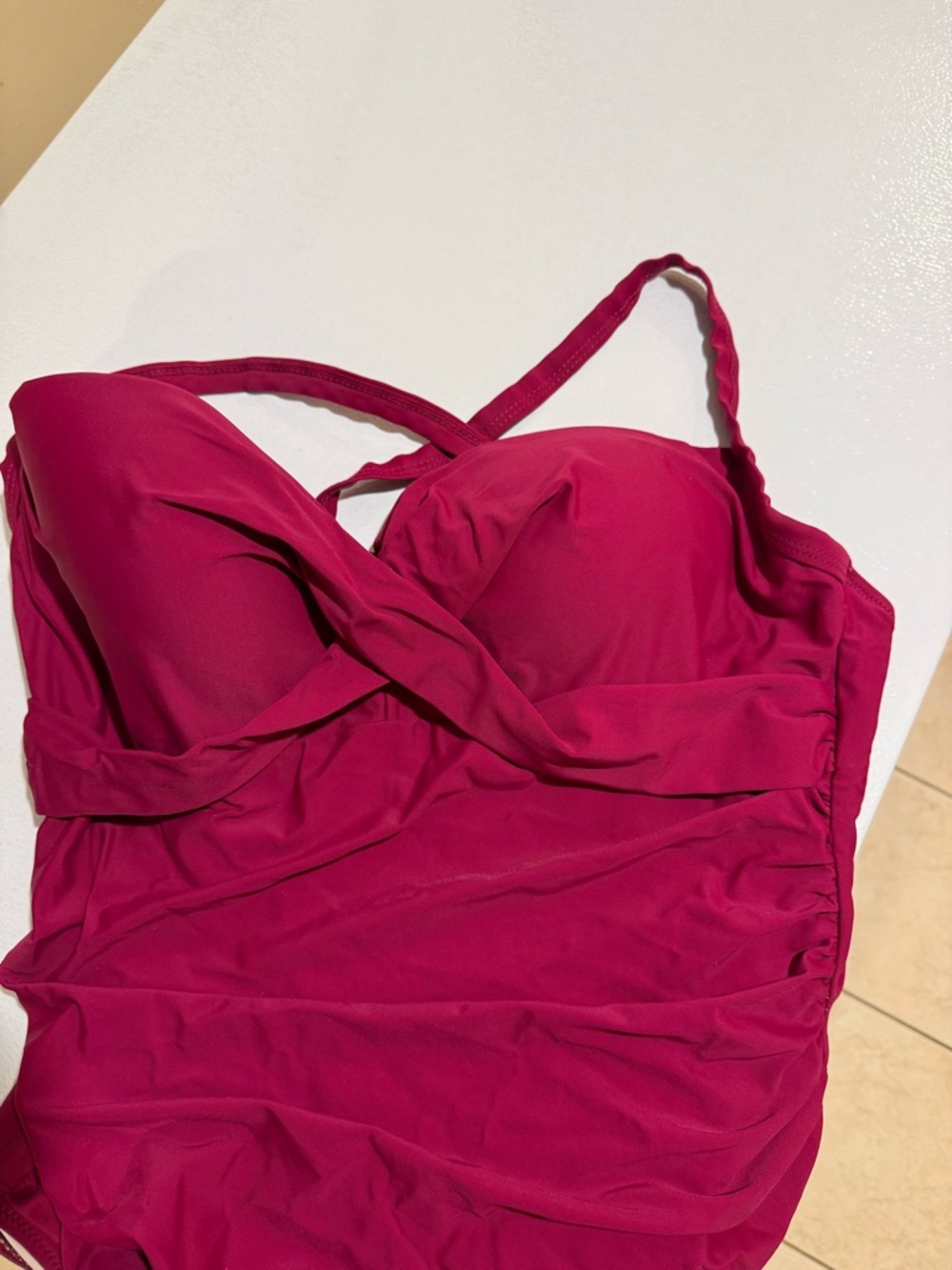Cupshe Berry Red Ruched One Piece Swimsuit Sz XXL - Picture 3 of 10